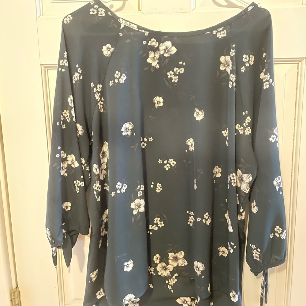 Navy and floral blouse
